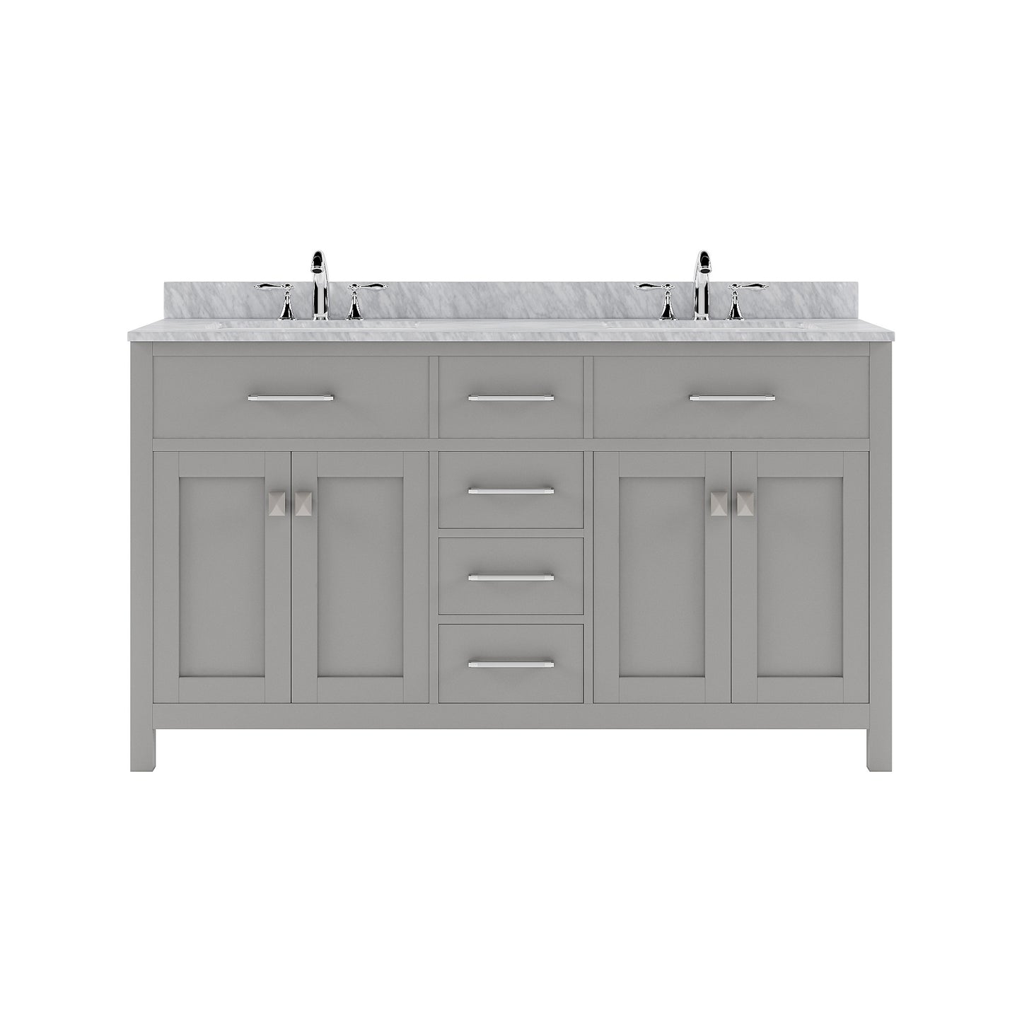 Caroline 60" Double Bath Vanity in Gray with White Marble Top and Square Sinks