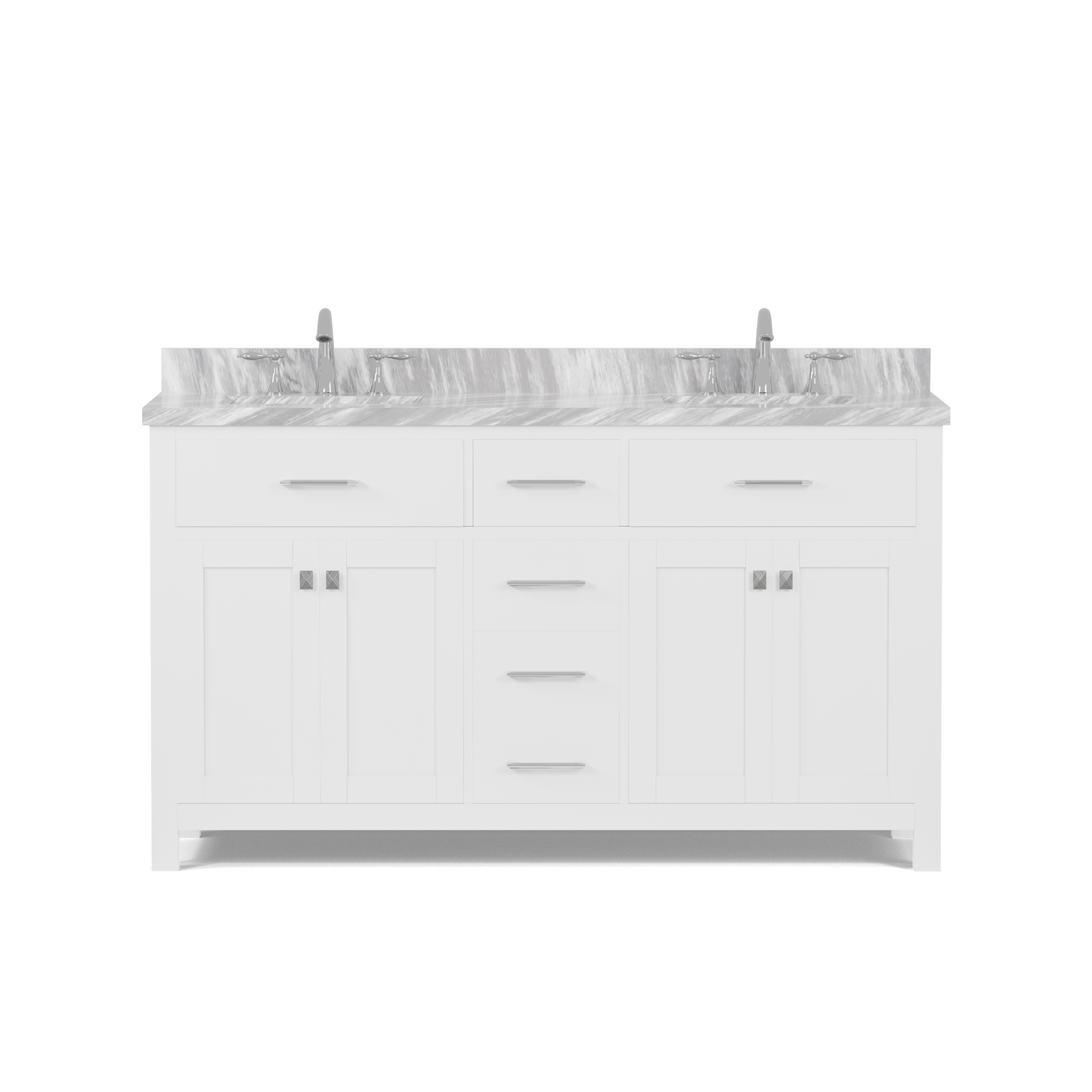 Caroline 60" Double Bath Vanity in White with White Marble Top and Square Sinks