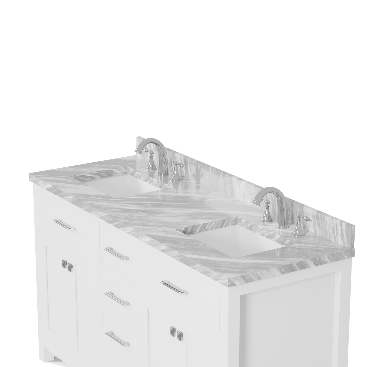 Caroline 60" Double Bath Vanity in White with White Marble Top and Square Sinks