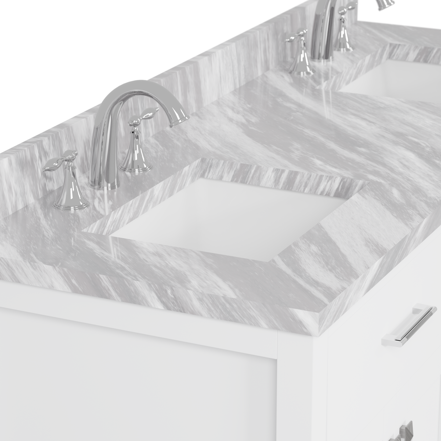 Caroline 60" Double Bath Vanity in White with White Marble Top and Square Sinks