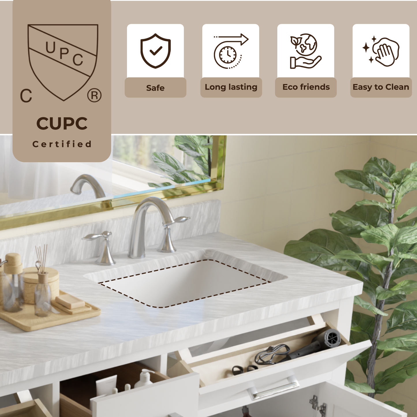 Caroline 60" Double Bath Vanity in White with White Marble Top and Square Sinks