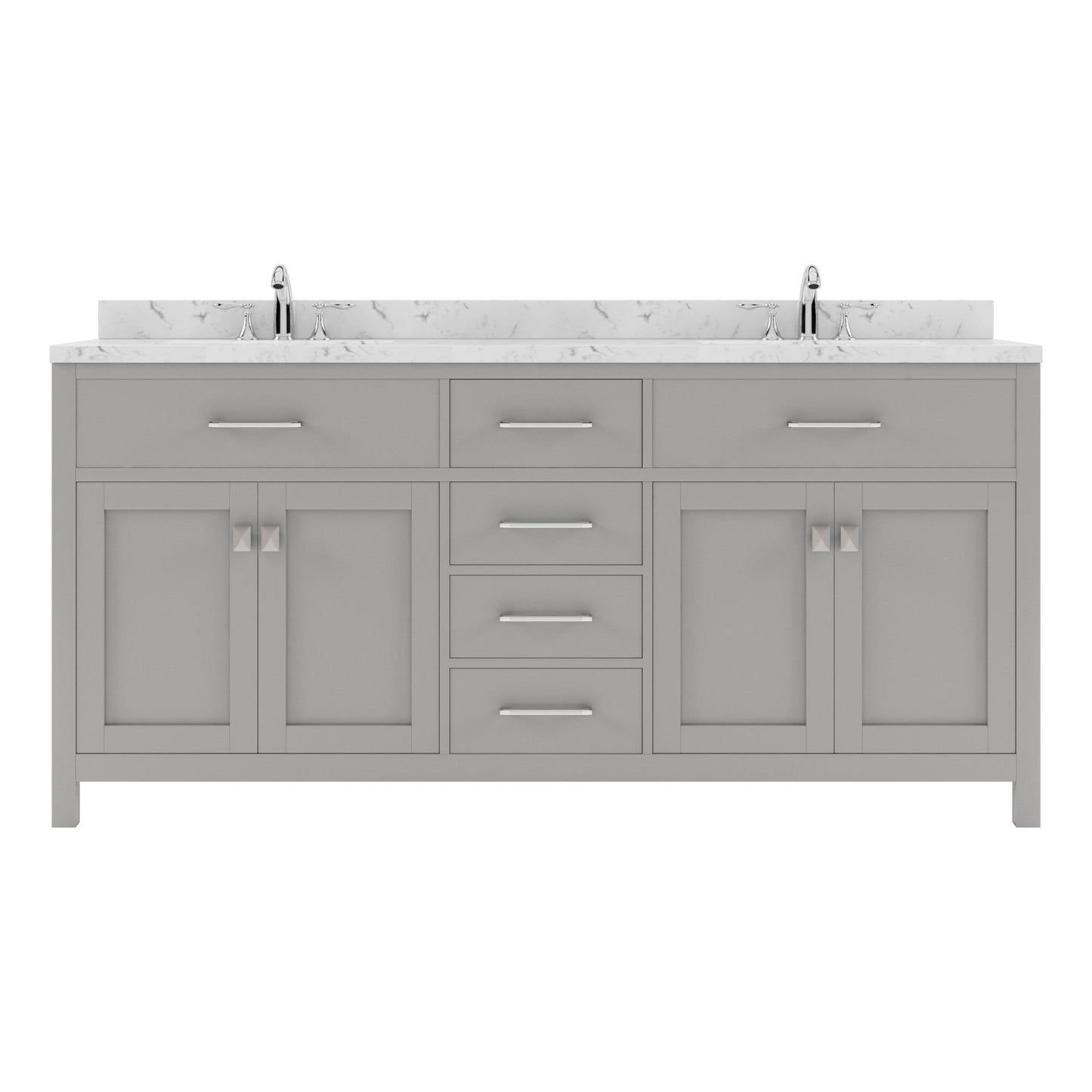 Caroline 72" Double Bath Vanity in Gray with Cultured Marble Quartz Top and Round Sinks