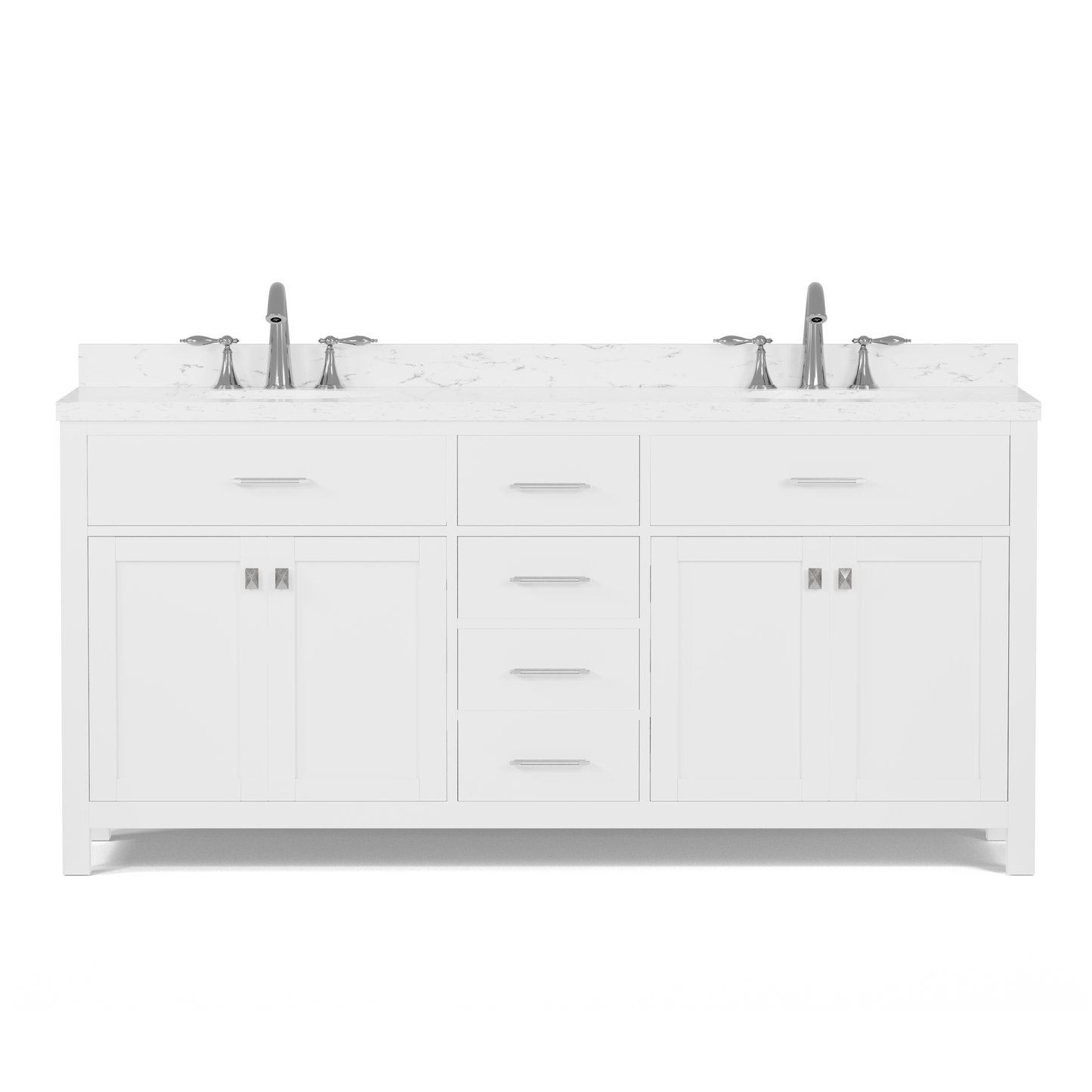 Caroline 72" Double Bath Vanity in White with Cultured Marble Quartz Top and Round Sinks