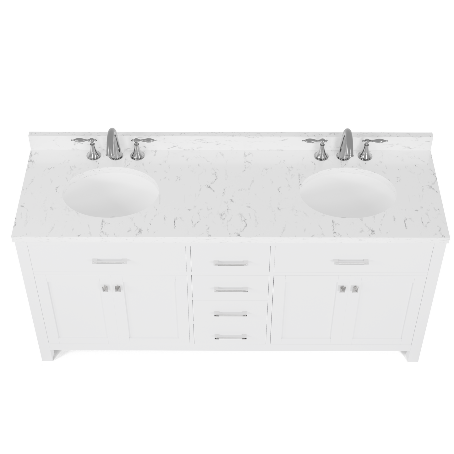 Caroline 72" Double Bath Vanity in White with Cultured Marble Quartz Top and Round Sinks