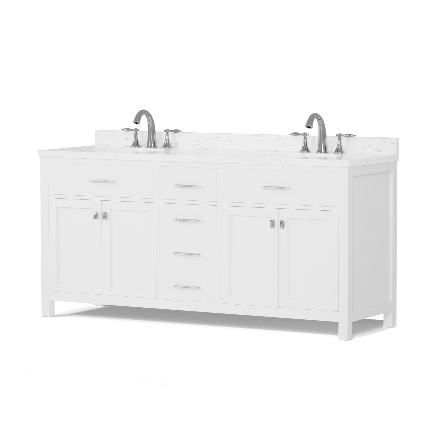 Caroline 72" Double Bath Vanity in White with Cultured Marble Quartz Top and Round Sinks