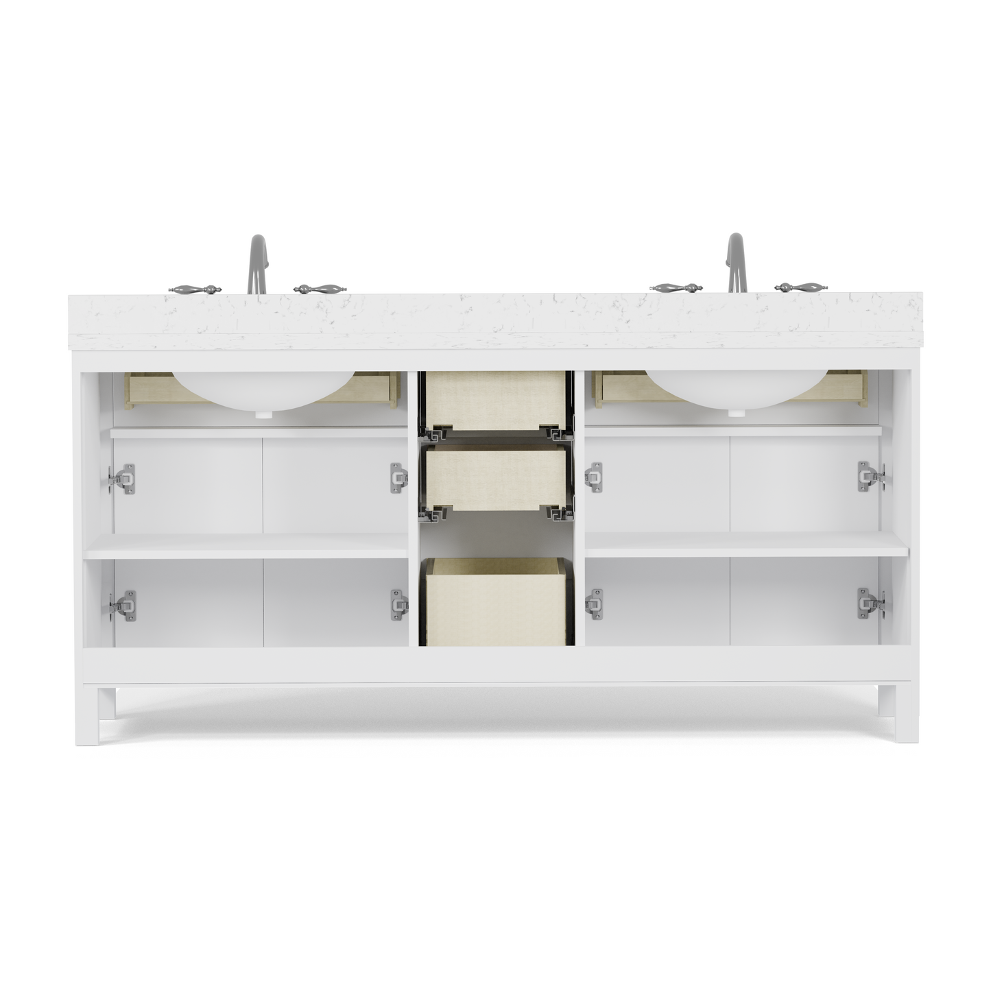 Caroline 72" Double Bath Vanity in White with Cultured Marble Quartz Top and Round Sinks
