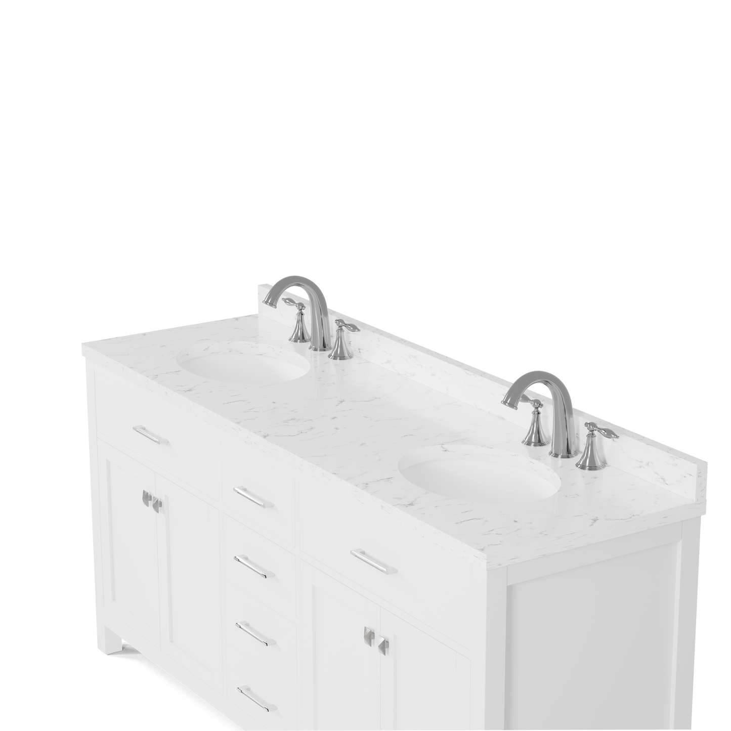 Caroline 72" Double Bath Vanity in White with Cultured Marble Quartz Top and Round Sinks