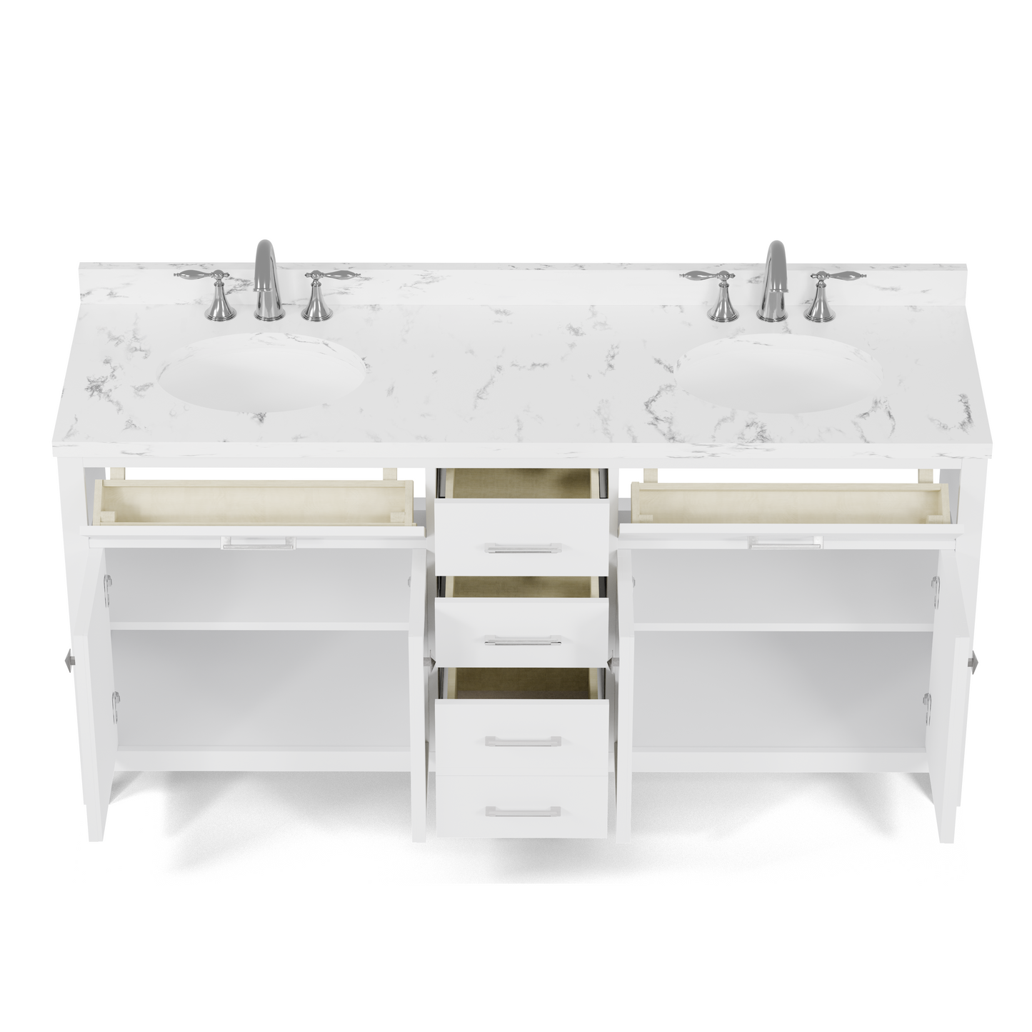 Caroline 72" Double Bath Vanity in White with Cultured Marble Quartz Top and Round Sinks