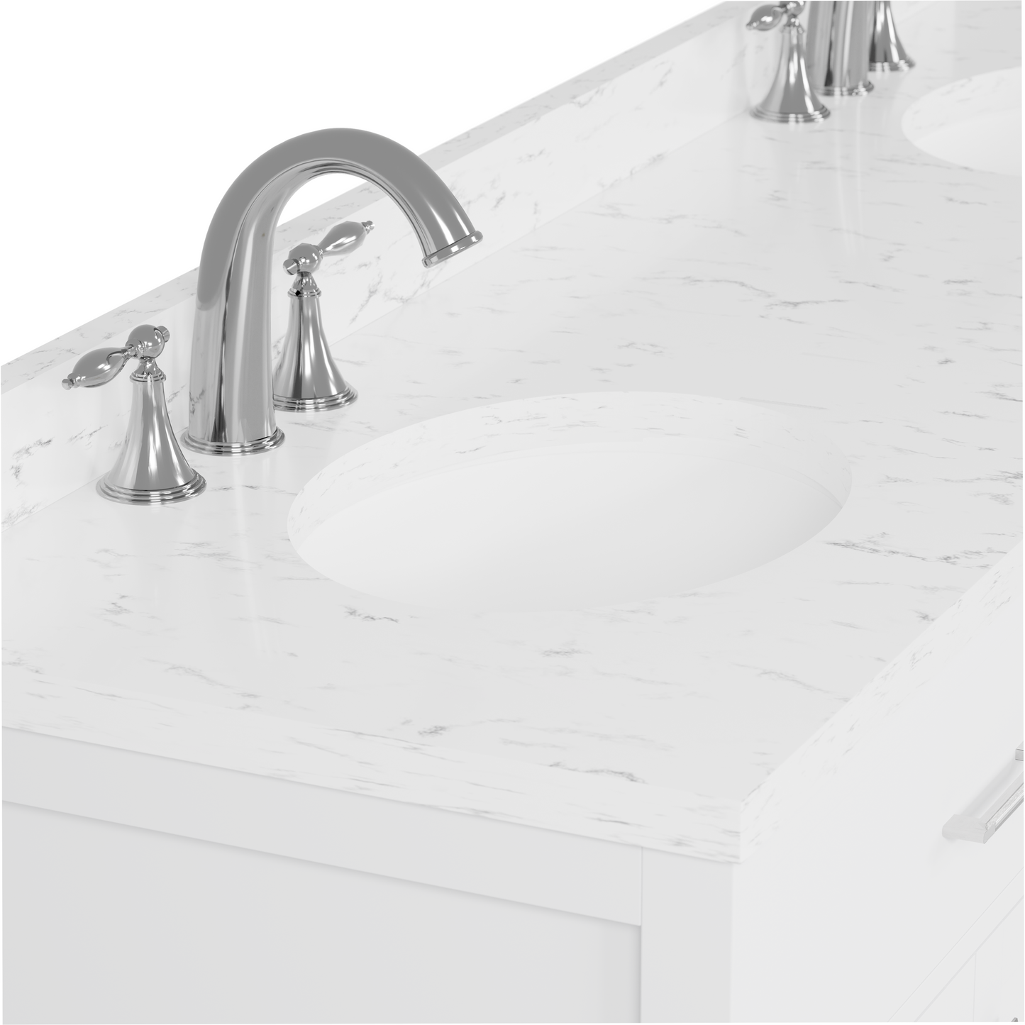 Caroline 72" Double Bath Vanity in White with Cultured Marble Quartz Top and Round Sinks