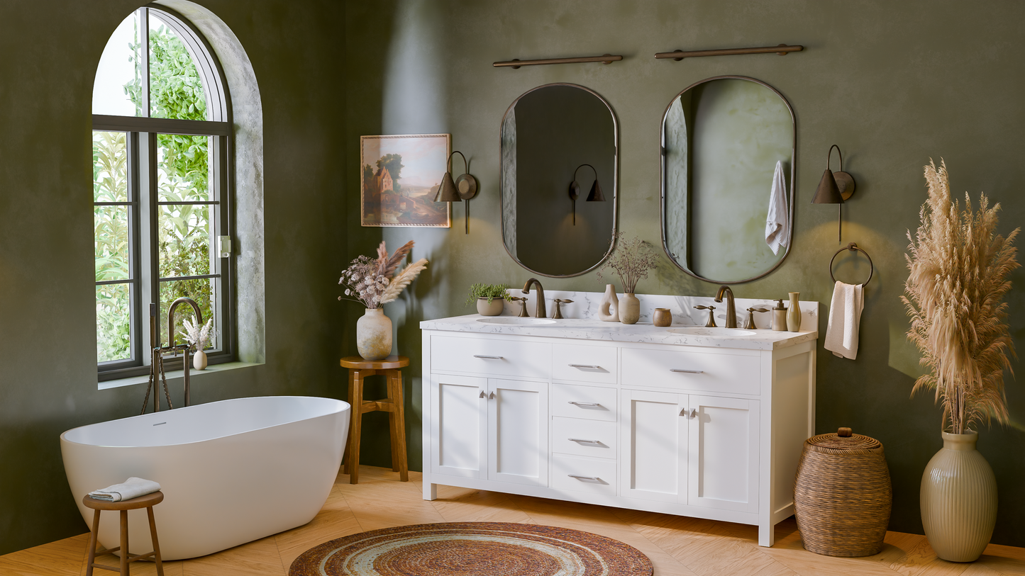 Caroline 72" Double Bath Vanity in White with Cultured Marble Quartz Top and Round Sinks