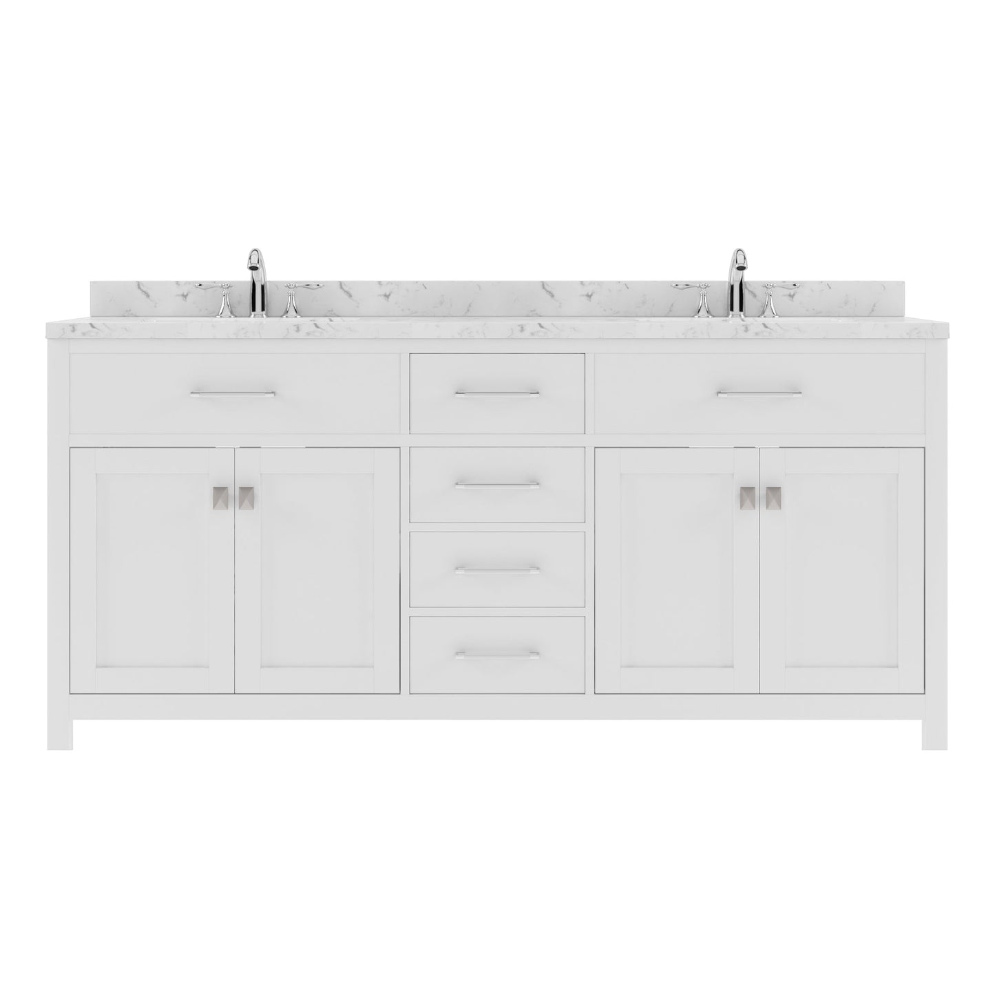 Caroline 72" Double Bath Vanity in White with Cultured Marble Quartz Top and Square Sinks