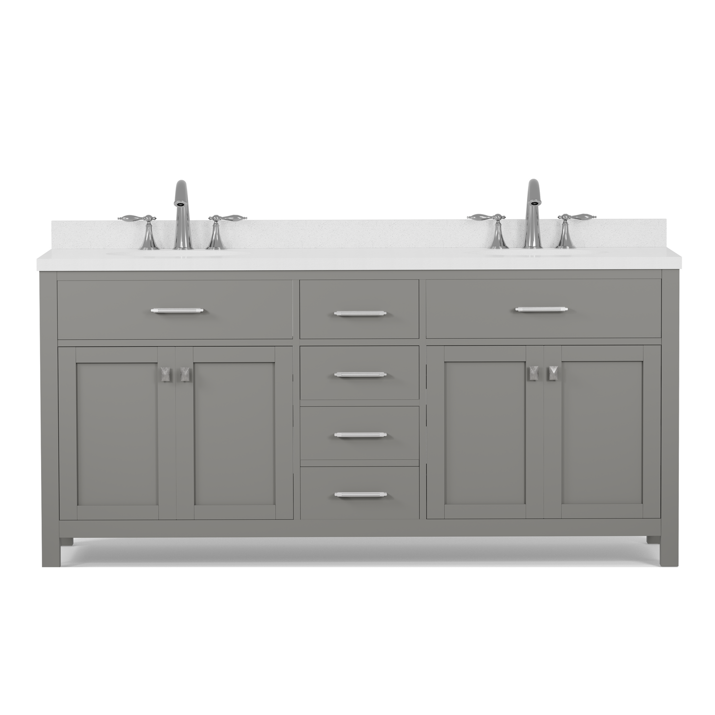 Caroline 72" Double Bath Vanity in Gray with White Quartz Top and Round Sinks
