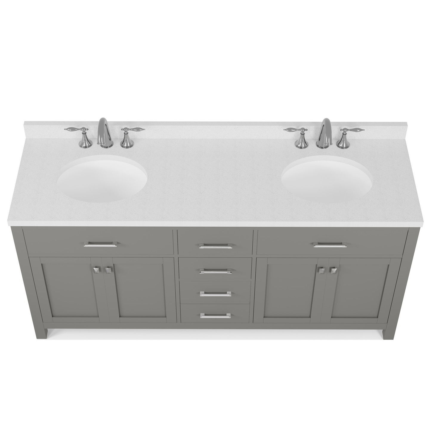 Caroline 72" Double Bath Vanity in Gray with White Quartz Top and Round Sinks