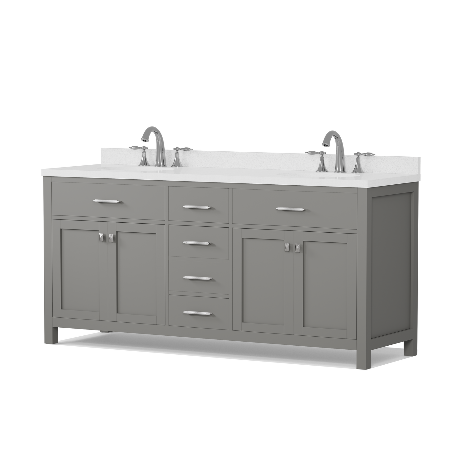 Caroline 72" Double Bath Vanity in Gray with White Quartz Top and Round Sinks