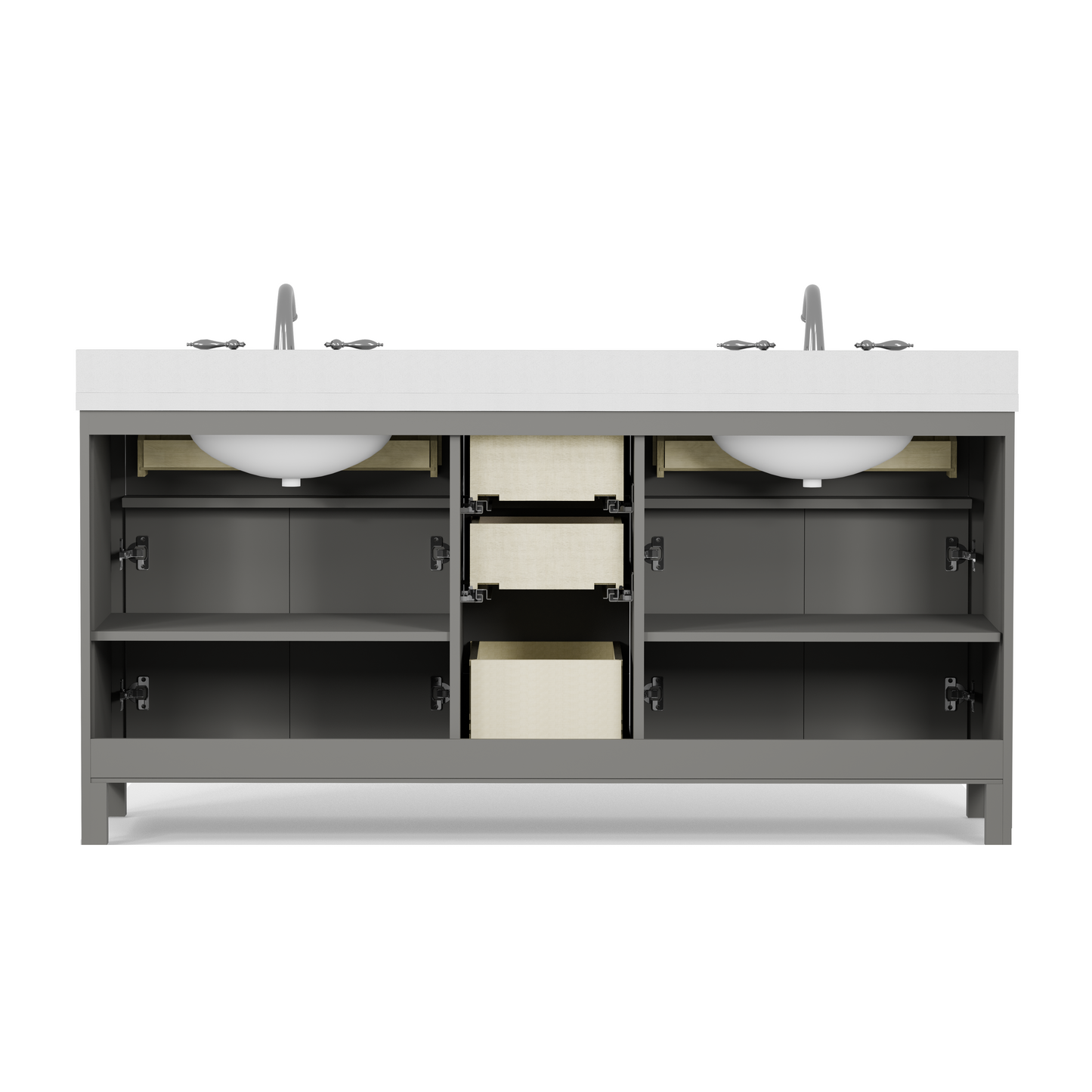Caroline 72" Double Bath Vanity in Gray with White Quartz Top and Round Sinks