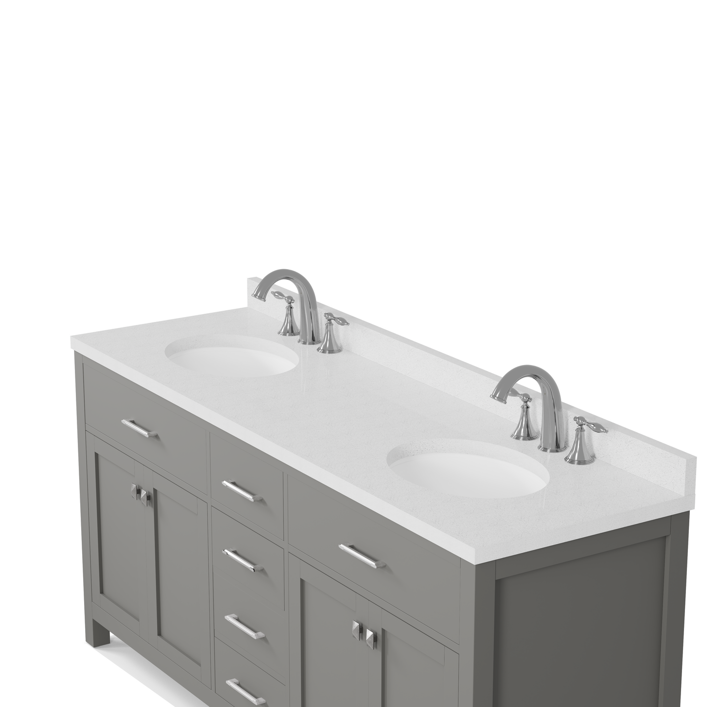 Caroline 72" Double Bath Vanity in Gray with White Quartz Top and Round Sinks