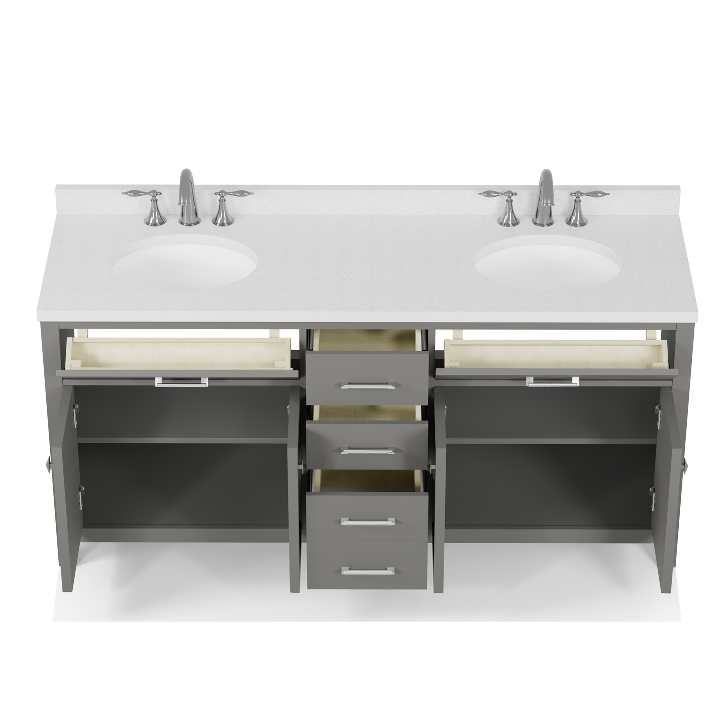 Caroline 72" Double Bath Vanity in Gray with White Quartz Top and Round Sinks