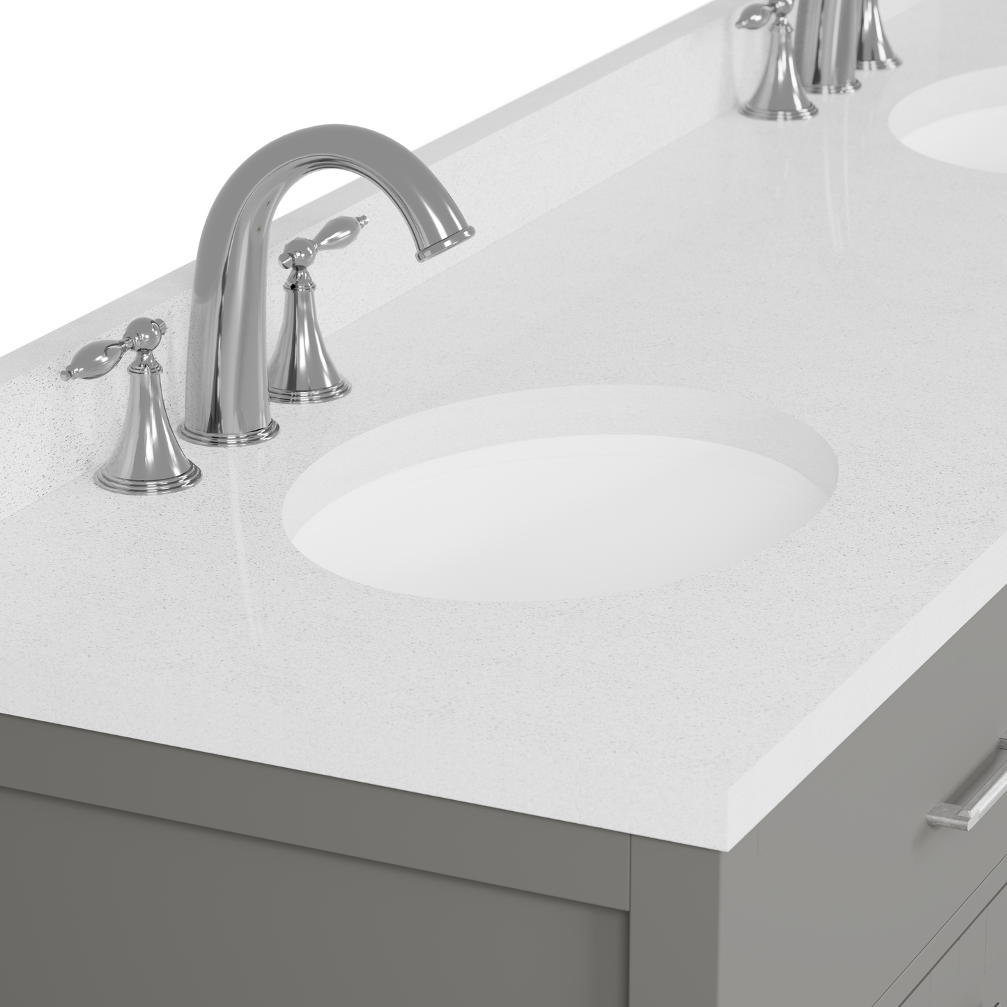 Caroline 72" Double Bath Vanity in Gray with White Quartz Top and Round Sinks