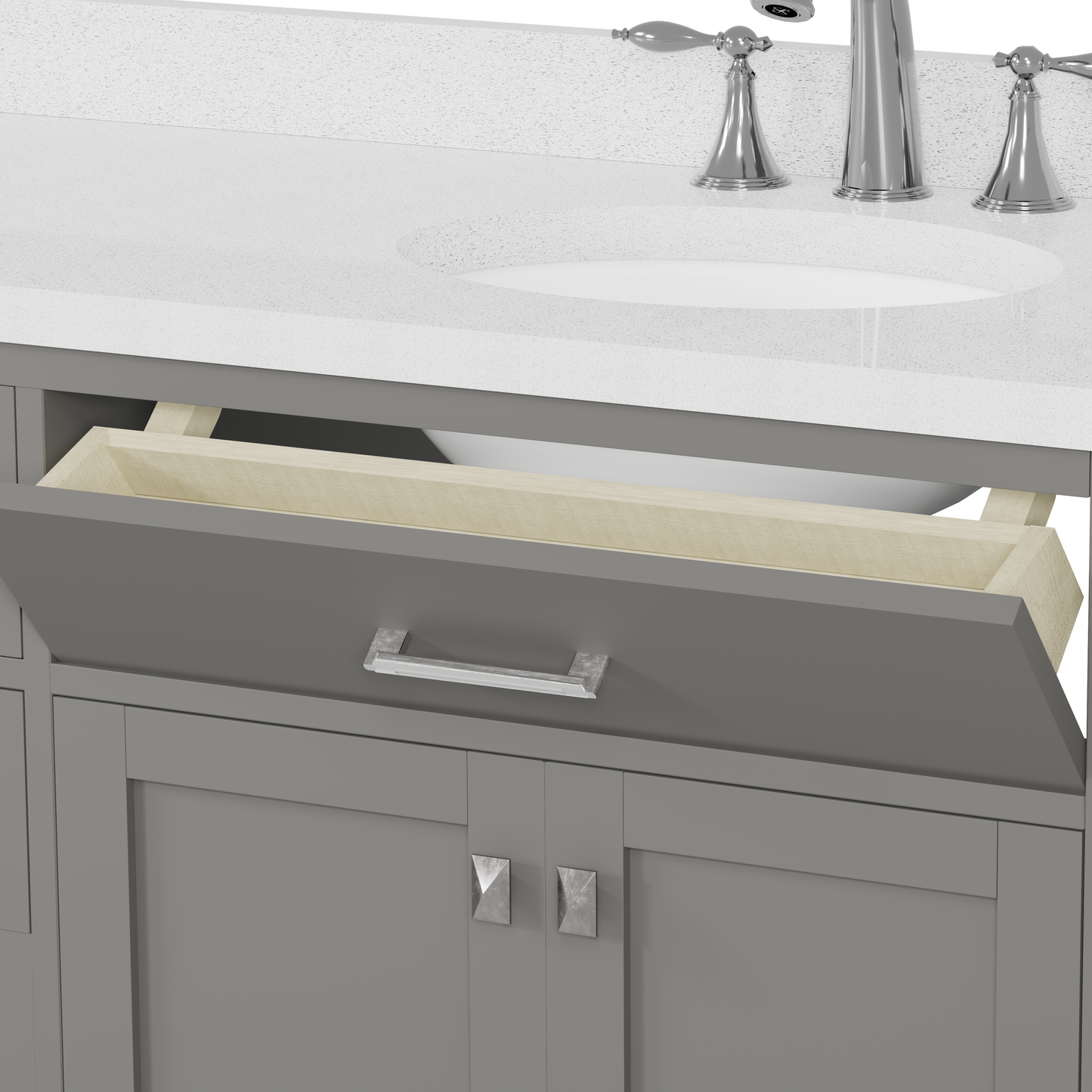 Caroline 72" Double Bath Vanity in Gray with White Quartz Top and Round Sinks