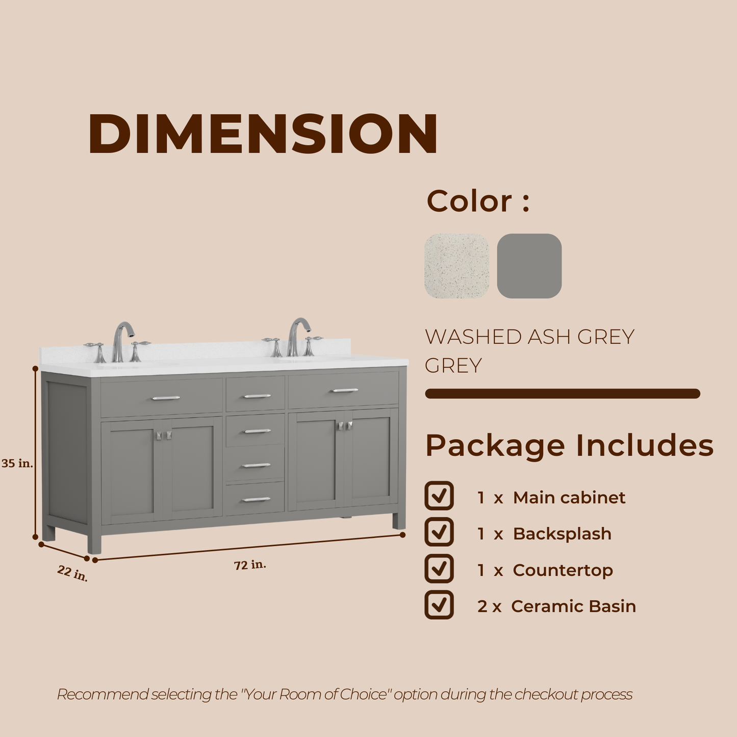 Caroline 72" Double Bath Vanity in Gray with White Quartz Top and Round Sinks