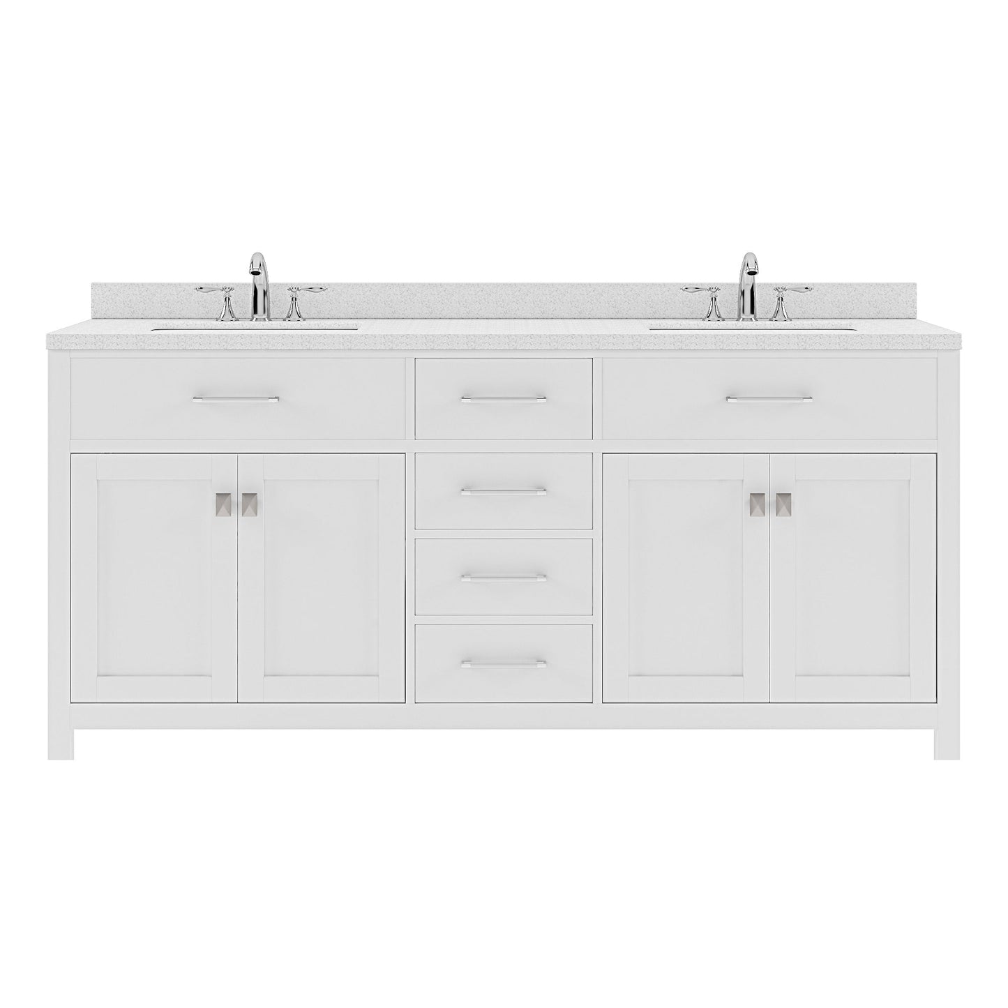 Caroline 72" Double Bath Vanity in White with White Quartz Top and Round Sinks