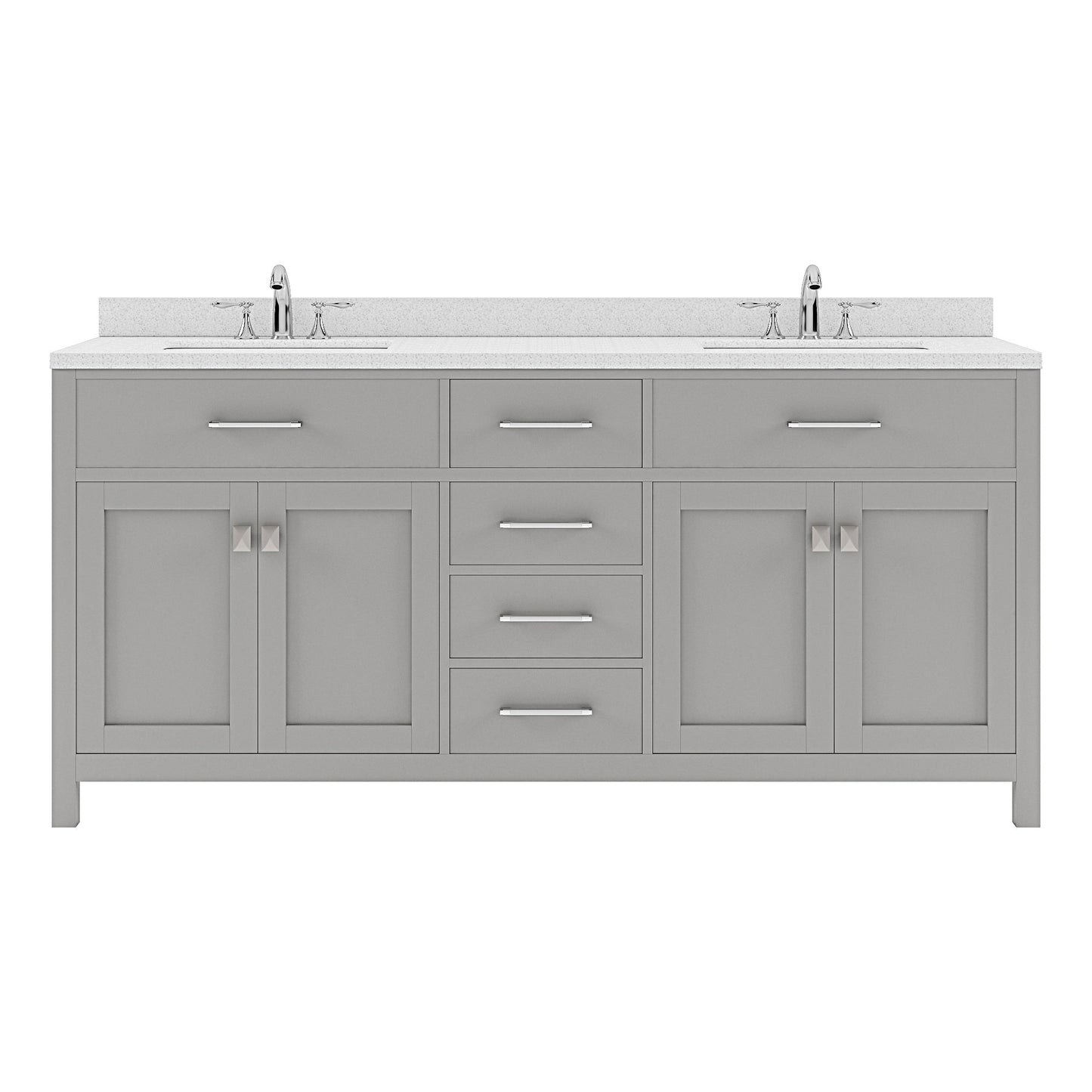 Caroline 72" Double Bath Vanity in Gray with White Quartz Top and Square Sinks