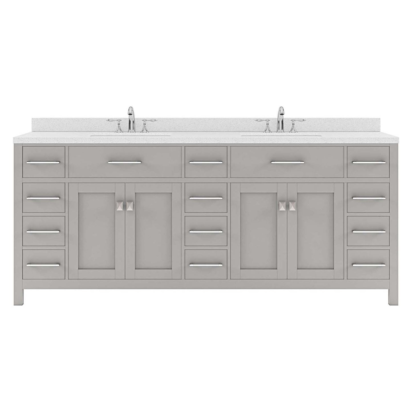 Caroline Parkway 78" Double Bath Vanity in Gray with White Quartz Top and Square Sinks