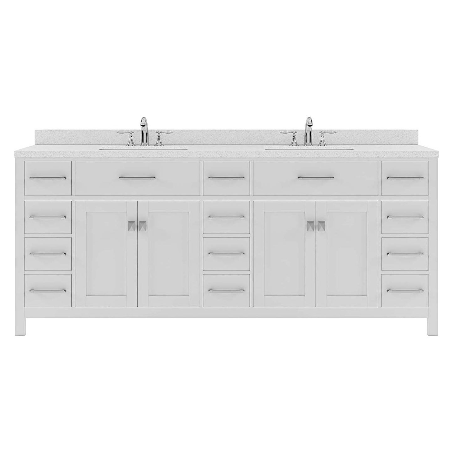 Caroline Parkway 78" Double Bath Vanity in White with White Quartz Top and Square Sinks