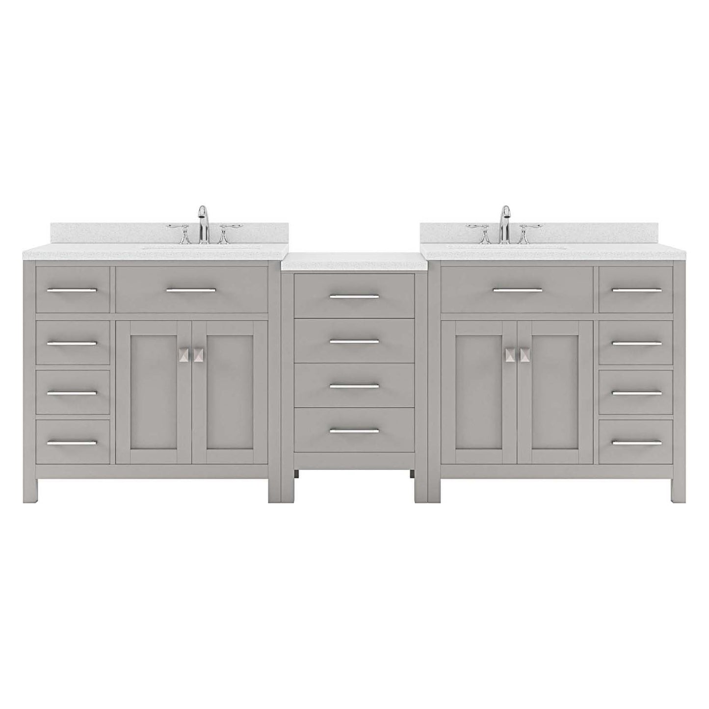 Caroline Parkway 93" Double Bath Vanity in Gray with White Quartz Top and Square Sinks