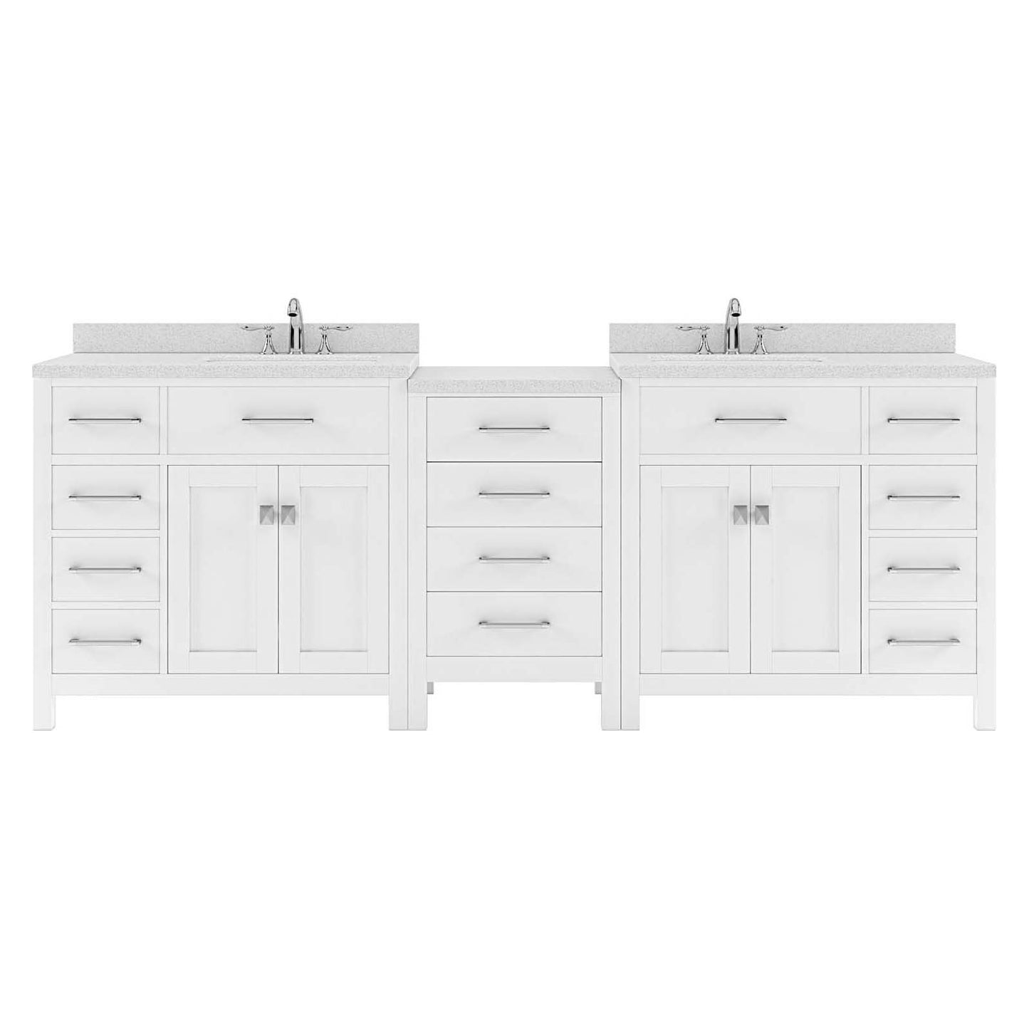 Caroline Parkway 93" Double Bath Vanity in White with White Quartz Top and Square Sinks