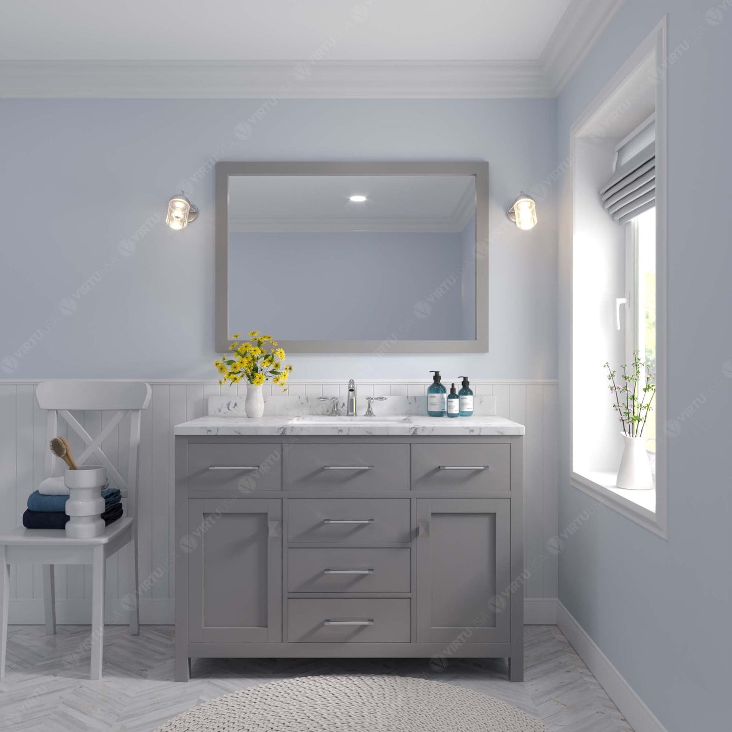 Caroline 48" Single Bath Vanity in Gray with Cultured Marble Quartz Top and Round Sink