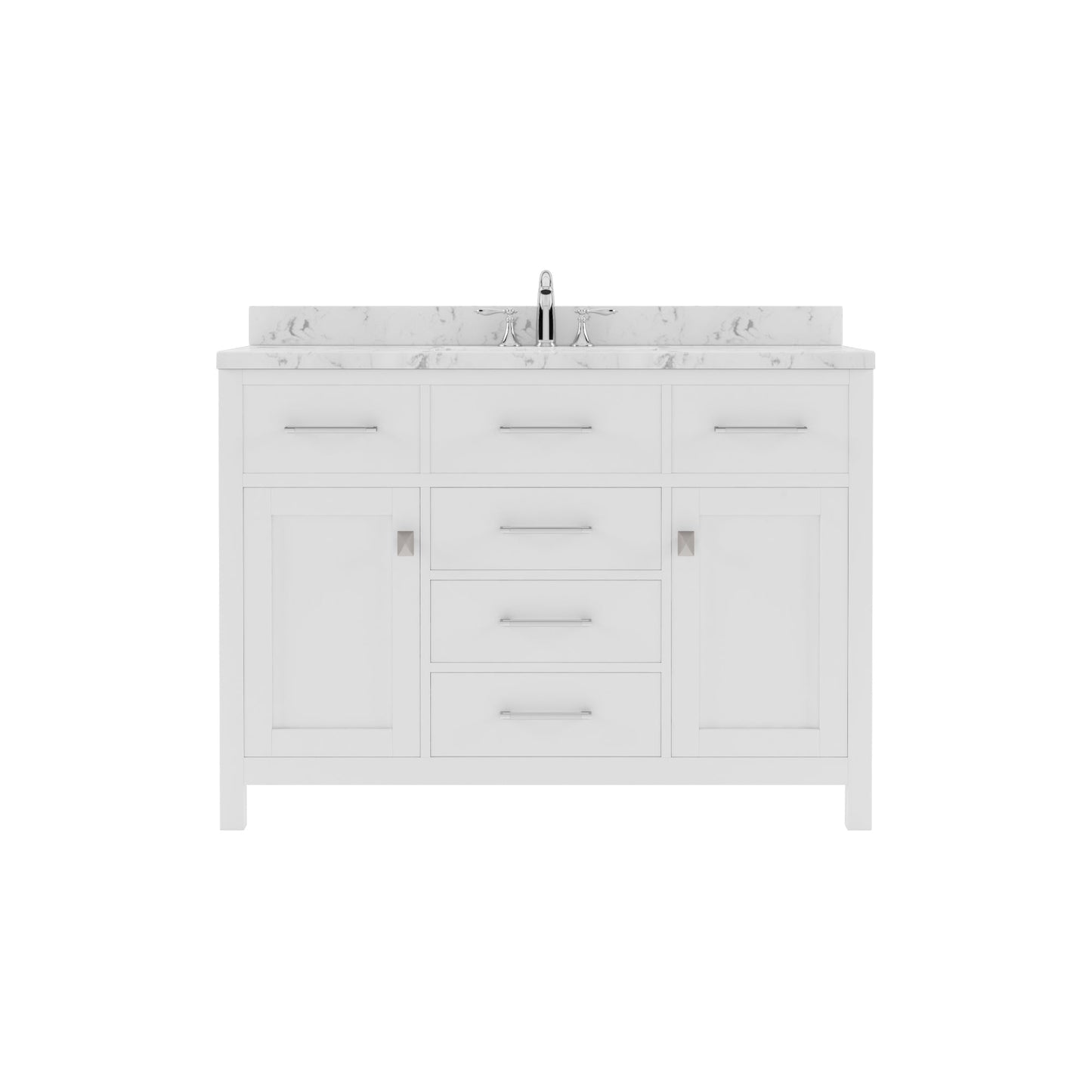 Caroline 48" Single Bath Vanity in White with Cultured Marble Quartz Top and Round Sink