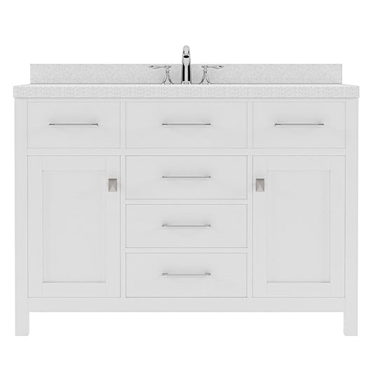 Caroline 48" Single Bath Vanity in White with White Quartz Top and Round Sink