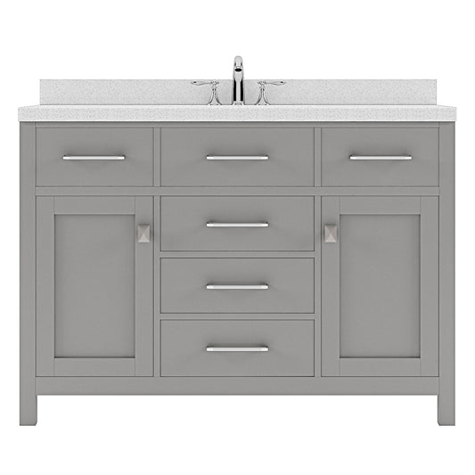 Caroline 48" Single Bath Vanity in Gray with White Quartz Top and Square Sink