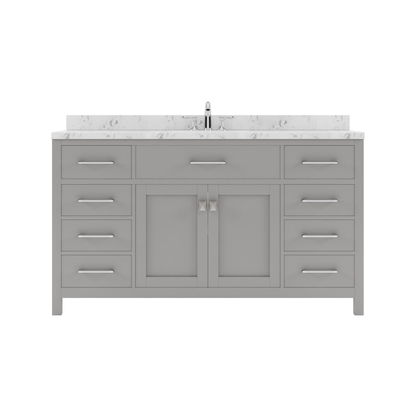 Caroline 60" Single Bath Vanity in Gray with Cultured Marble Quartz Top and Round Sink