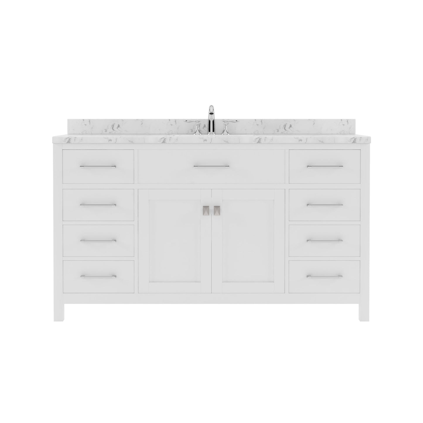 Caroline 60" Single Bath Vanity in White with Cultured Marble Quartz Top and Round Sink