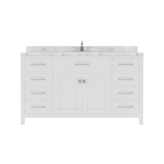 Caroline 60" Single Bath Vanity in White with Cultured Marble Quartz Top and Round Sink