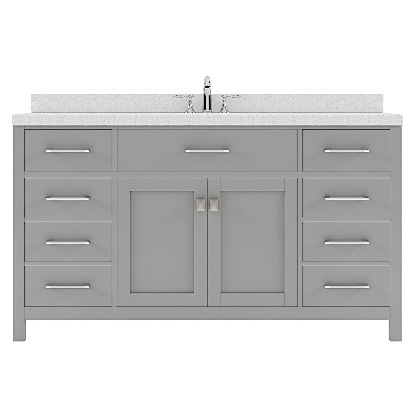 Caroline 60" Single Bath Vanity in Gray with White Quartz Top and Square Sink