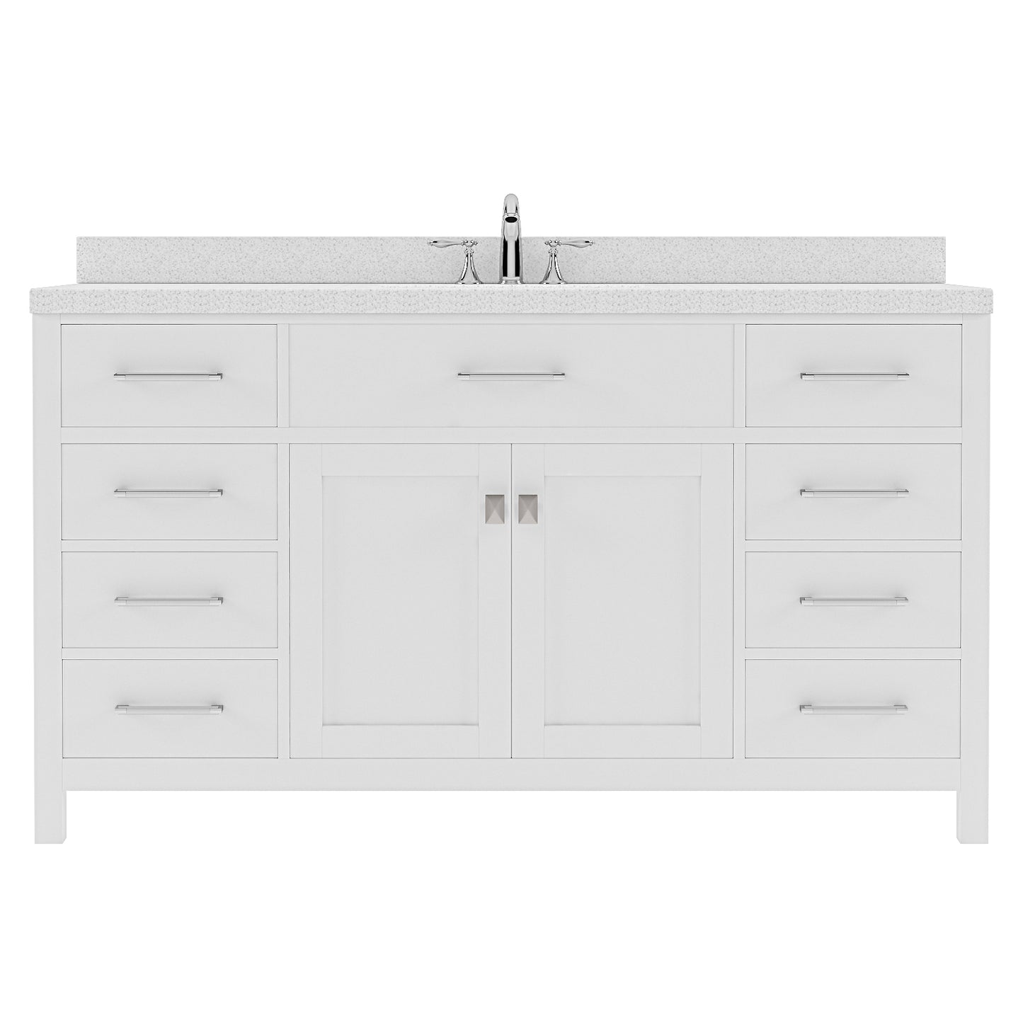 Caroline 60" Single Bath Vanity in White with White Quartz Top and Square Sink