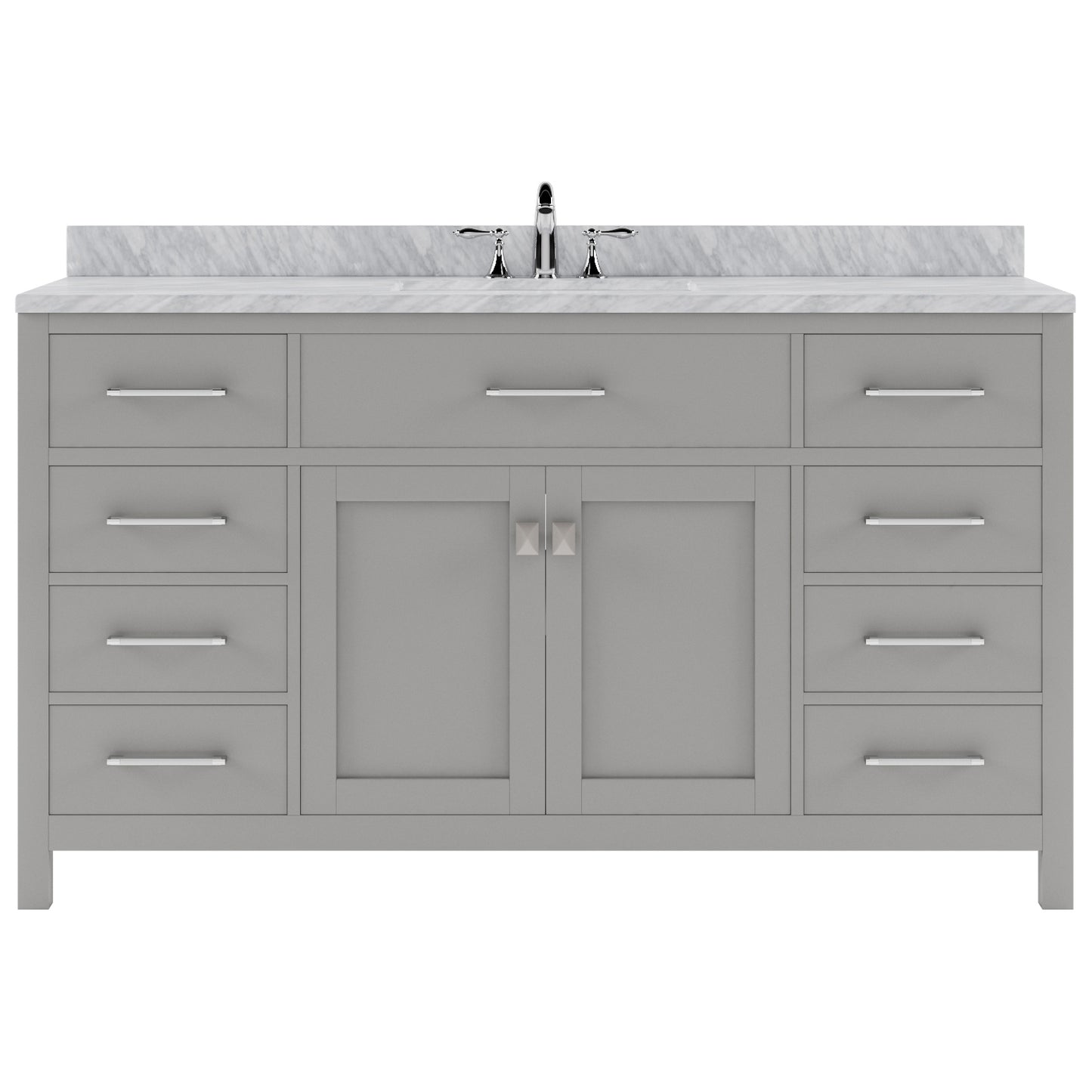 Caroline 60" Single Bath Vanity in Gray with White Marble Top and Square Sink