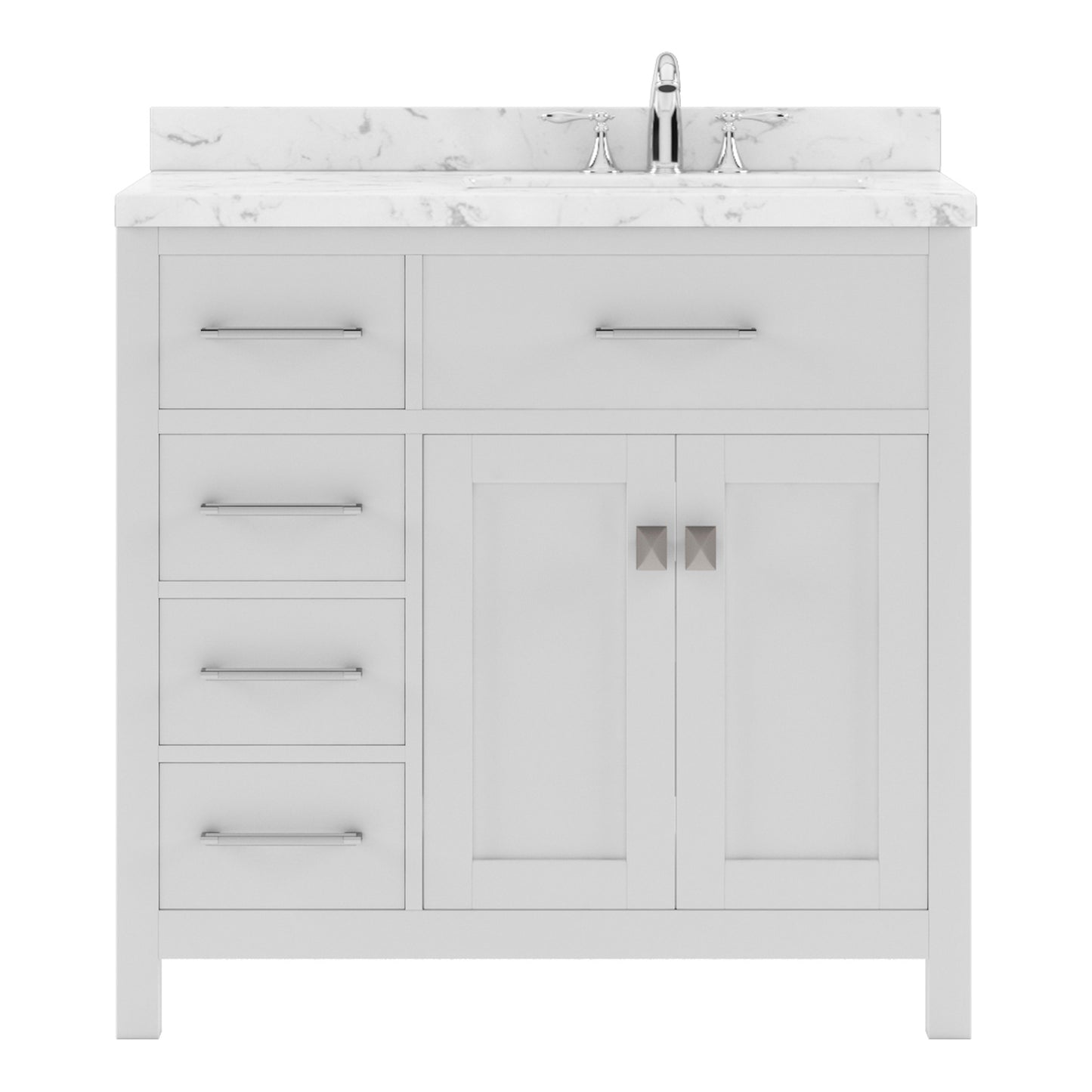 Caroline Parkway 36" Left Single Bath Vanity in White with Cultured Marble Quartz Top and Round Sink