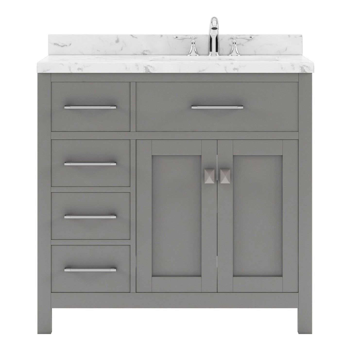 Caroline Parkway 36" Left Single Bath Vanity in Gray with Cultured Marble Quartz Top and Square Sink