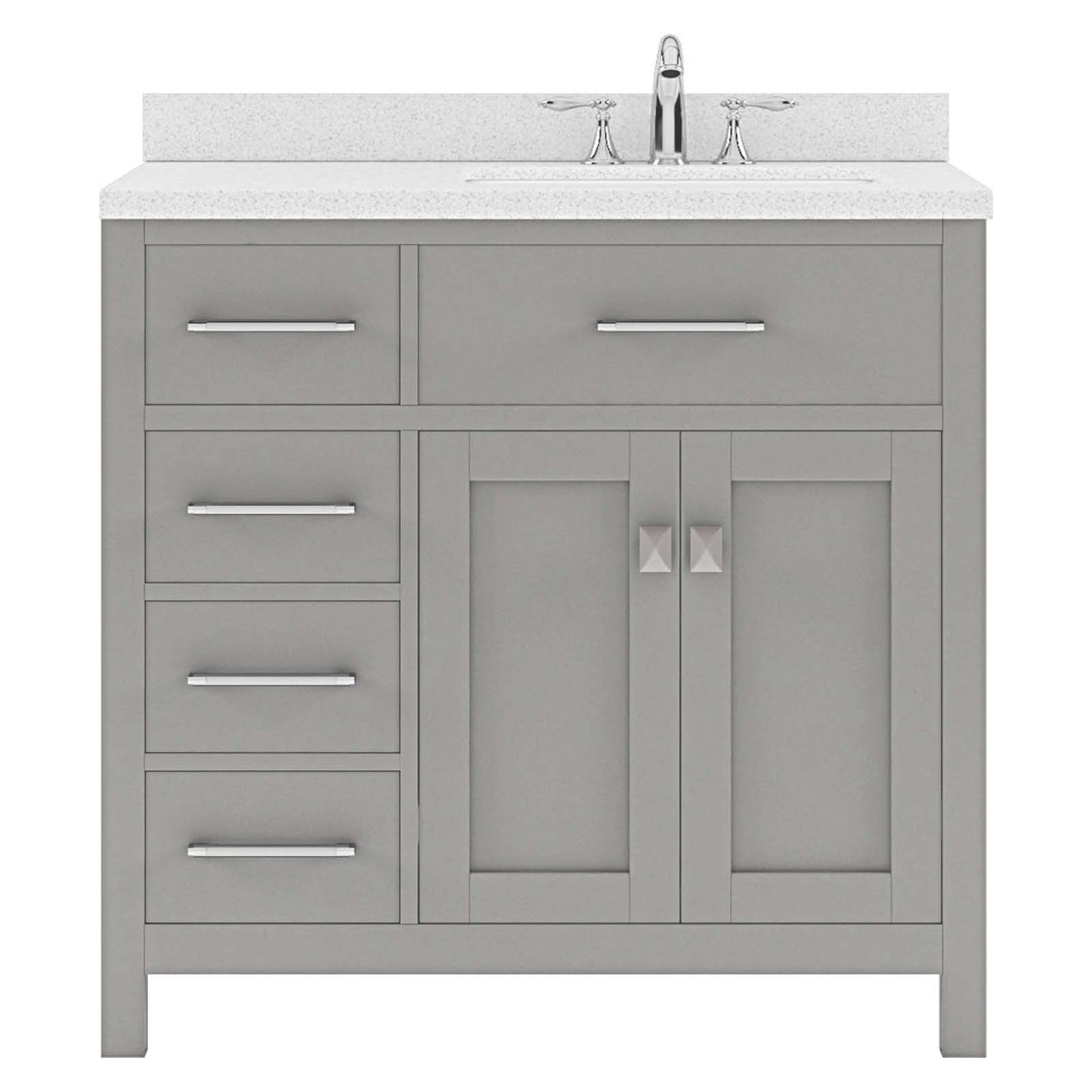 Caroline Parkway 36" Left Single Bath Vanity in Gray with White Quartz Top and Square Sink