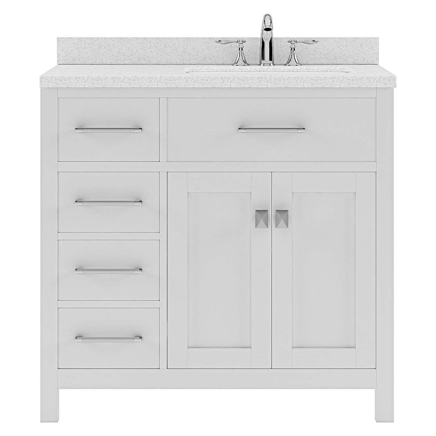 Caroline Parkway 36" Left Single Bath Vanity in White with White Quartz Top and Square Sink