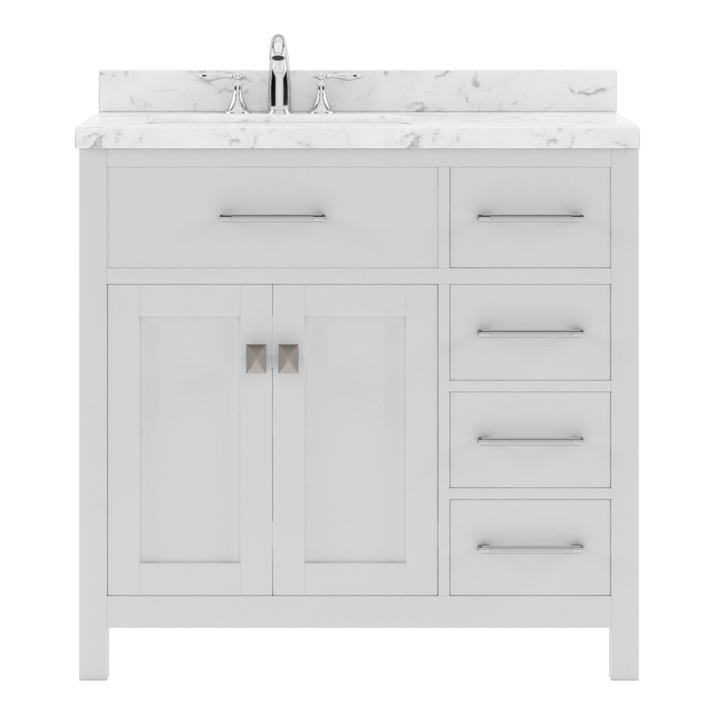 Caroline Parkway 36" Right Single Bath Vanity in White with Cultured Marble Quartz Top and Round Sink