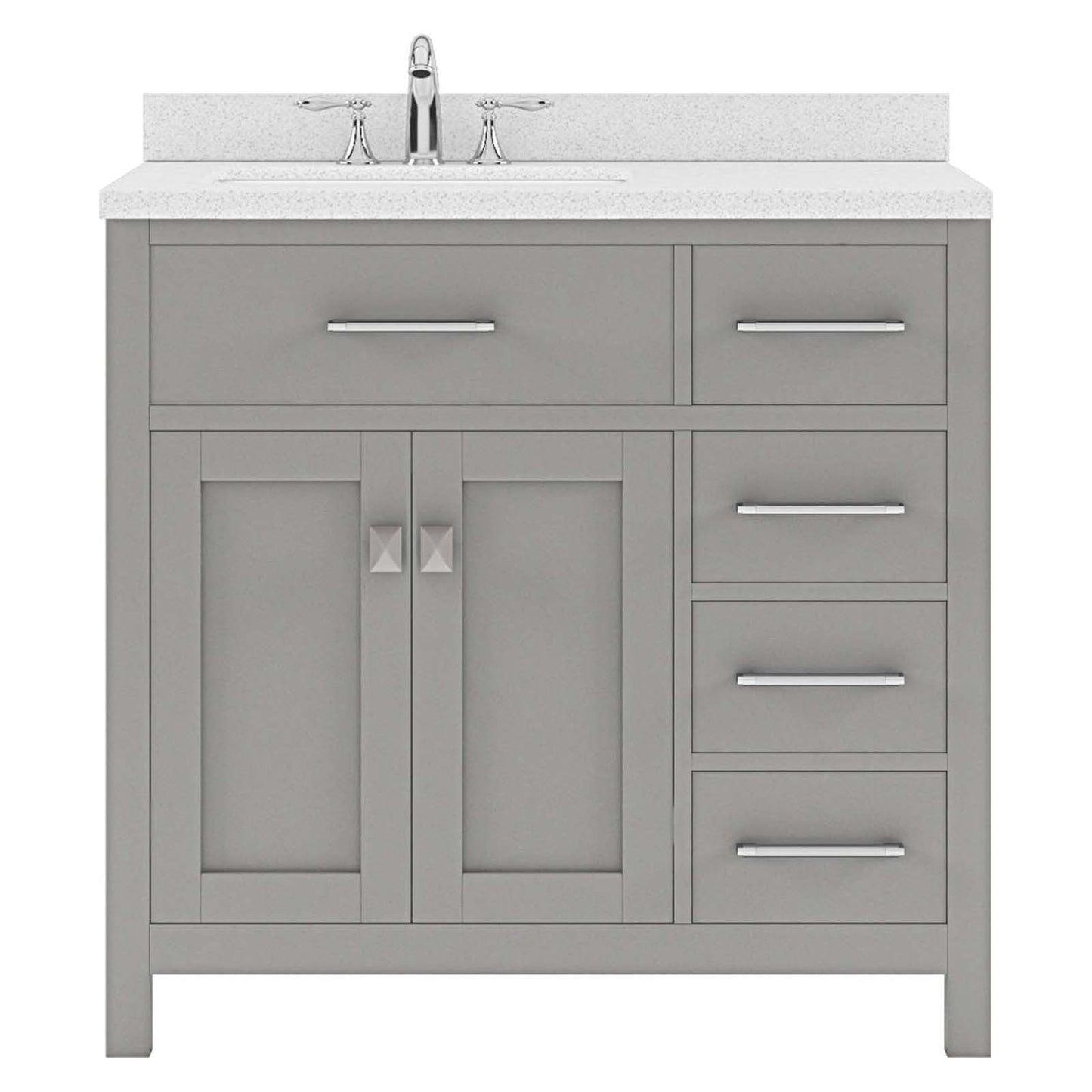 Caroline Parkway 36" Right Single Bath Vanity in Gray with White Quartz Top and Square Sink