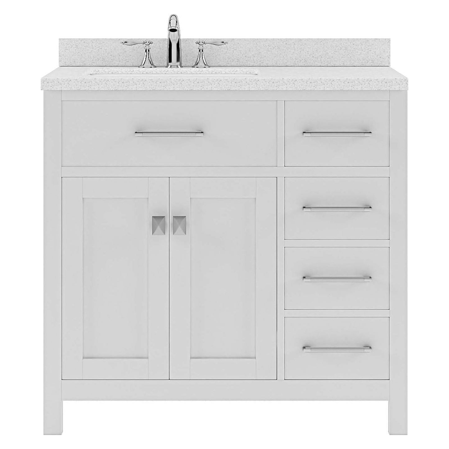 Caroline Parkway 36" Right Single Bath Vanity in White with White Quartz Top and Square Sink