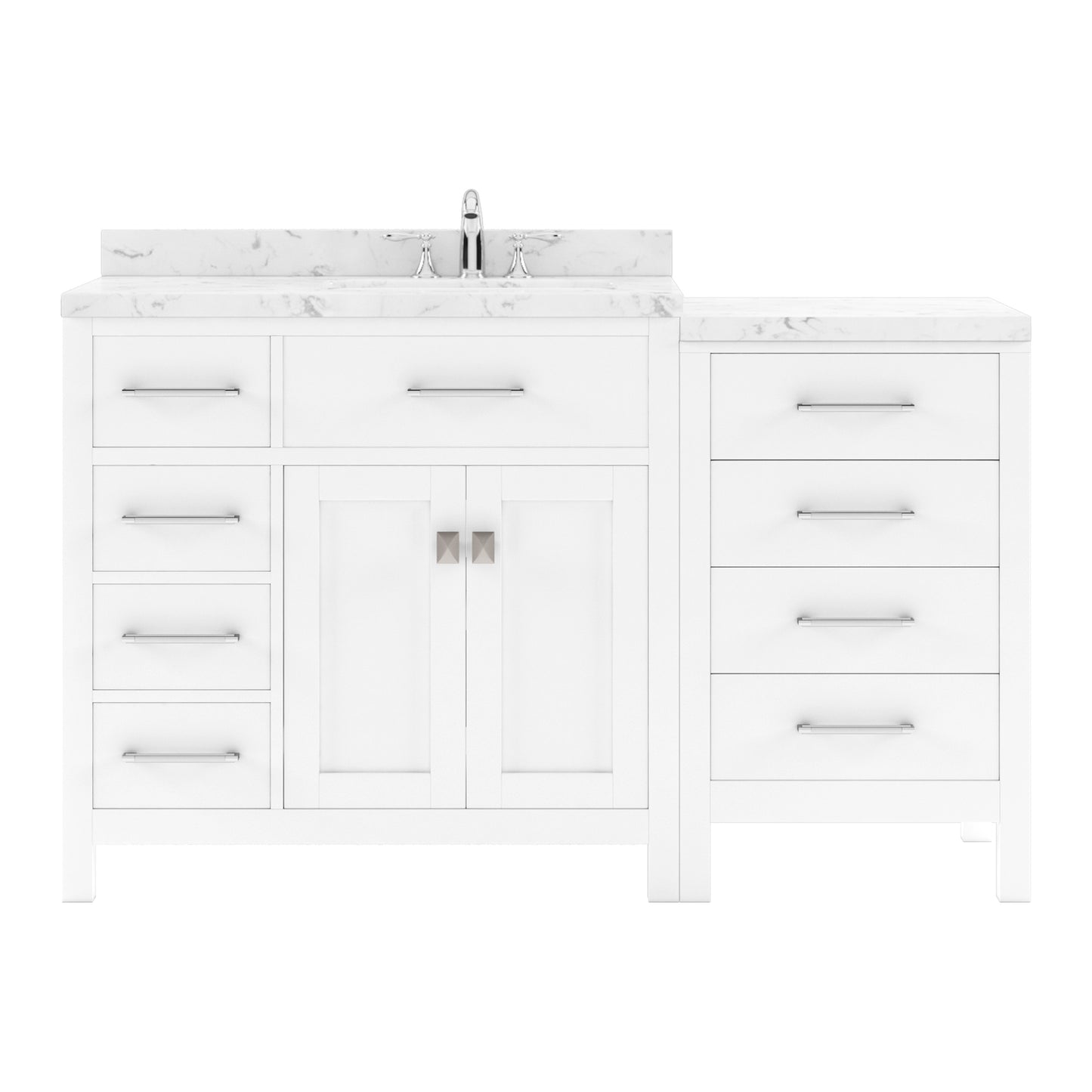 Caroline Parkway 57" Left Single Bath Vanity in White with Cultured Marble Quartz Top and Round Sink