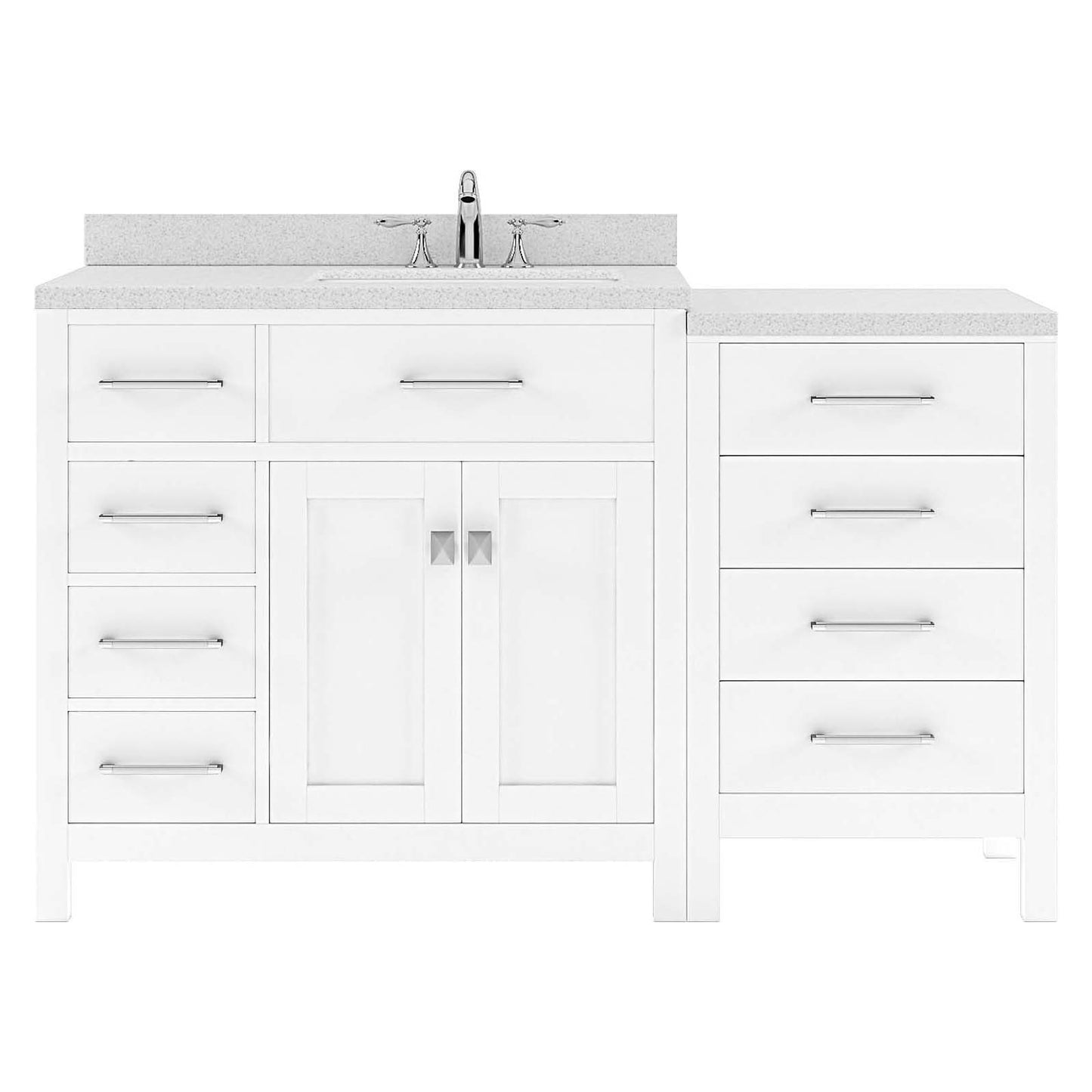 Caroline Parkway 57" Left Single Bath Vanity in White with White Quartz Top and Square Sink