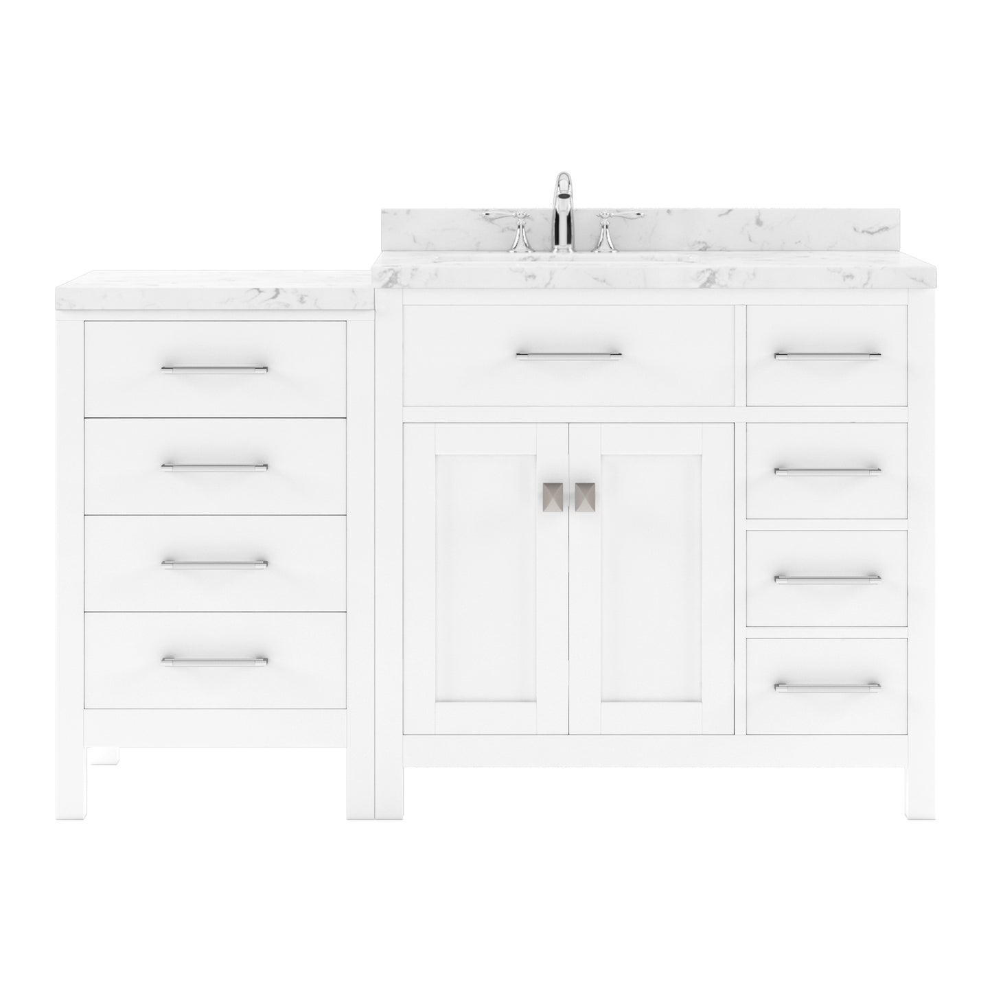Caroline Parkway 57" Right Single Bath Vanity in White with Cultured Marble Quartz Top and Round Sink